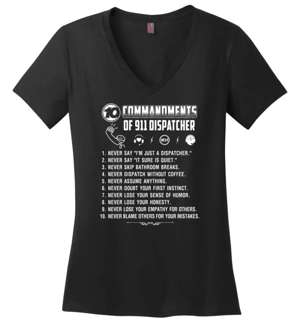 10 Commandments Of 911 Dispatcher Ladies V-Neck