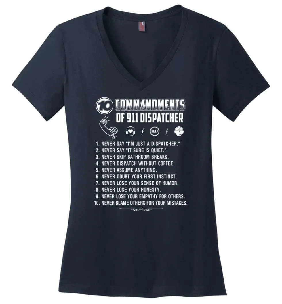 10 Commandments Of 911 Dispatcher Ladies V-Neck