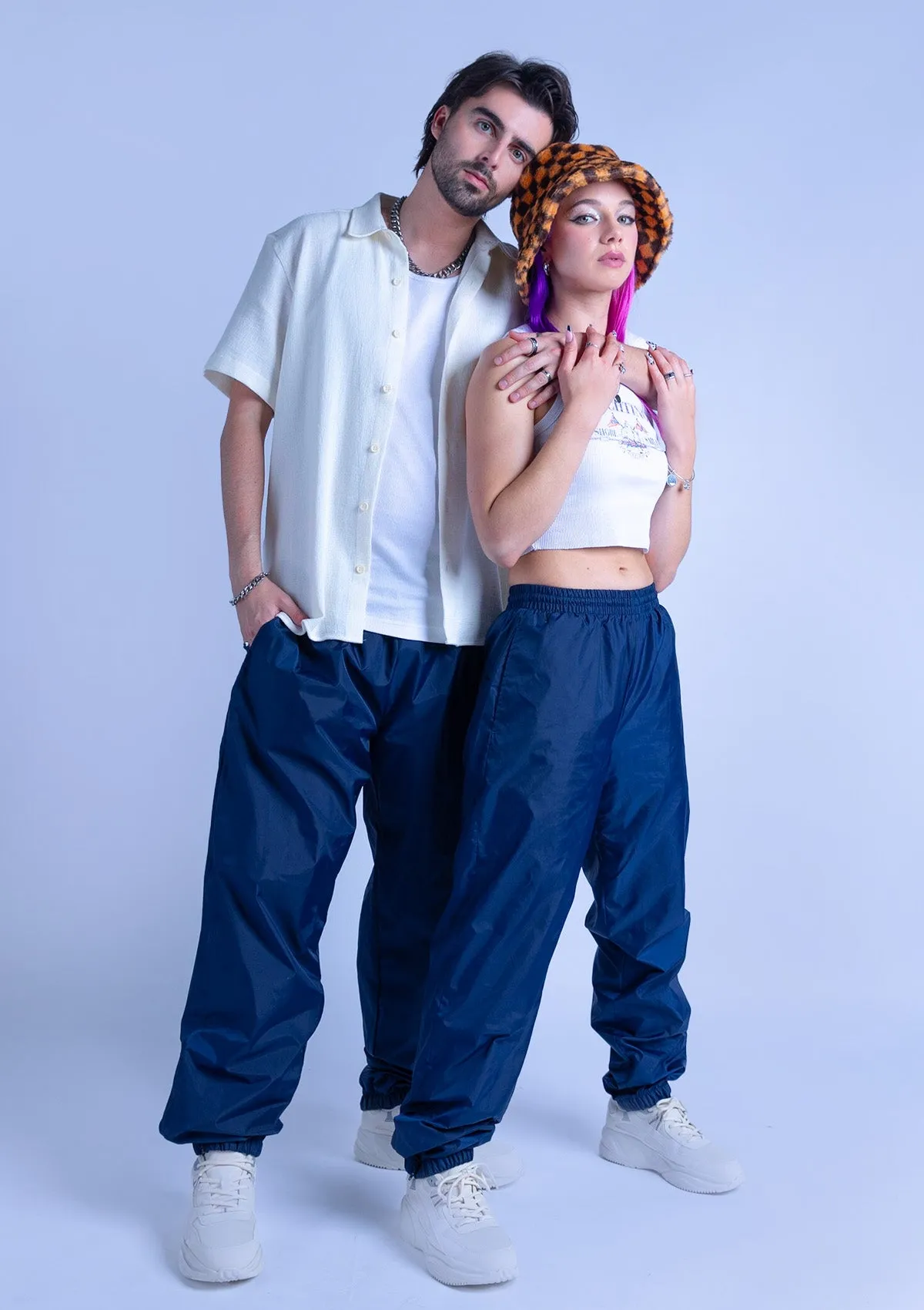 118T Unisex Cuffed Nylon Sweatpants - Navy Blue