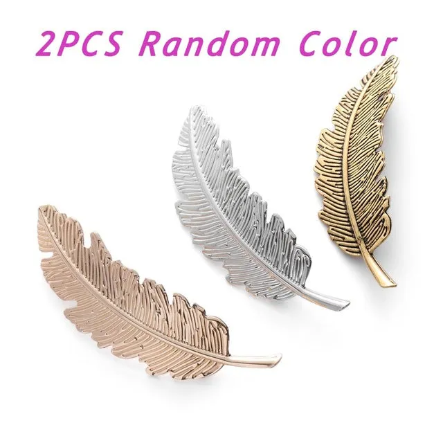 1/2Pcs Fashion Women Leaf Feather Hair Clip Hairpins Girls Headband Barrette Bobby Pin Festival Hair Accessories Gold Silver