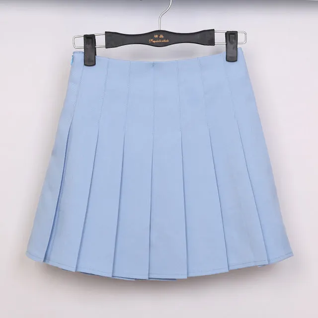 2017 High Waist Lolita Denim Pleated skirts Harajuku girls A-line Mini Sailor Skirt Large Size Japanese school uniform Skirts