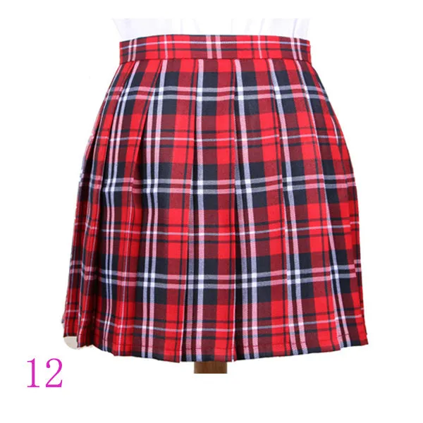 2017 Hot Midi Pleated Women Skirts High Waist Red A-Line Short Skirts Uniforms School Tartan Plaid Skirt Saias