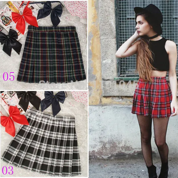 2017 Hot Midi Pleated Women Skirts High Waist Red A-Line Short Skirts Uniforms School Tartan Plaid Skirt Saias