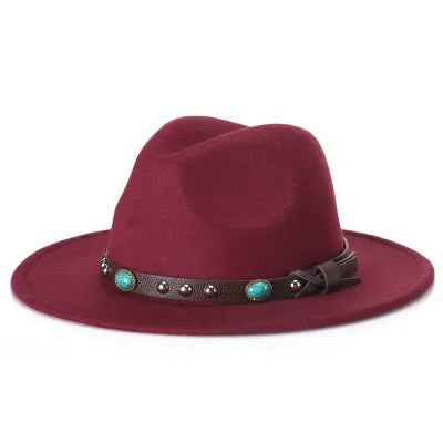 2017 new Men Women Wool Felt Sombrero Cap Fedora Hat Western Cowboy Cowgirl Cap Jazz hat Sun Hat Toca Cap with leather band