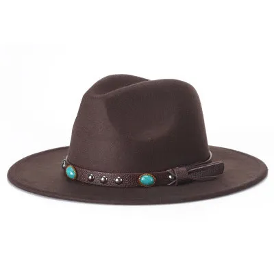 2017 new Men Women Wool Felt Sombrero Cap Fedora Hat Western Cowboy Cowgirl Cap Jazz hat Sun Hat Toca Cap with leather band