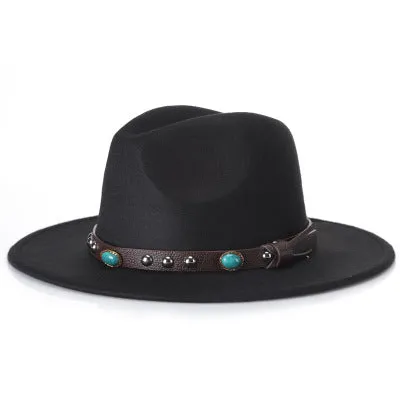 2017 new Men Women Wool Felt Sombrero Cap Fedora Hat Western Cowboy Cowgirl Cap Jazz hat Sun Hat Toca Cap with leather band