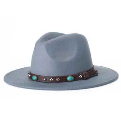 2017 new Men Women Wool Felt Sombrero Cap Fedora Hat Western Cowboy Cowgirl Cap Jazz hat Sun Hat Toca Cap with leather band