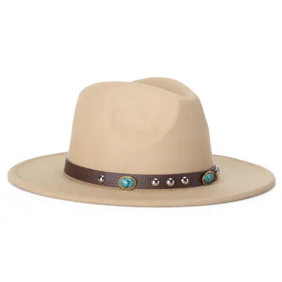 2017 new Men Women Wool Felt Sombrero Cap Fedora Hat Western Cowboy Cowgirl Cap Jazz hat Sun Hat Toca Cap with leather band