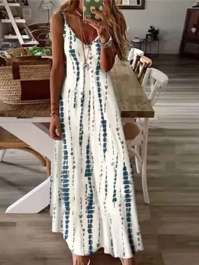 2022 New High Vacation Tie Dye Maxi Dress  5XL Sexy Spaghetti Strap V Neck Long Dresses