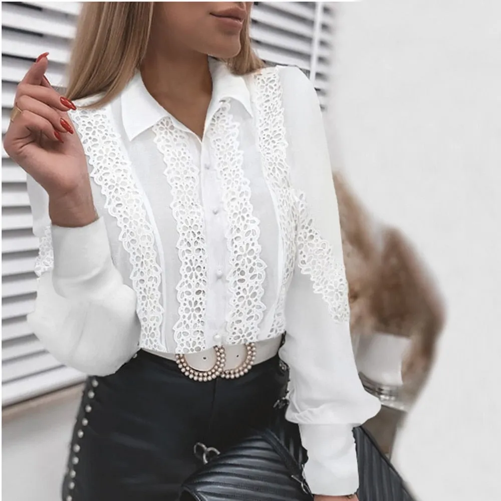 2022 Women Sexy Lace Patchwork Mesh Design Shirts