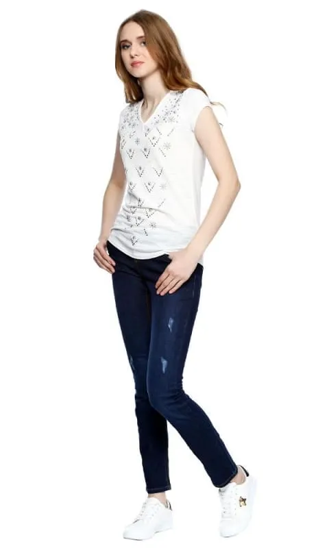 39314 Embellishment Top - White