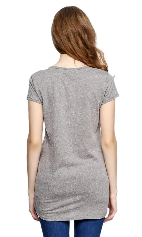 39436 V-Neck Printed T-Shirt - Heather Grey