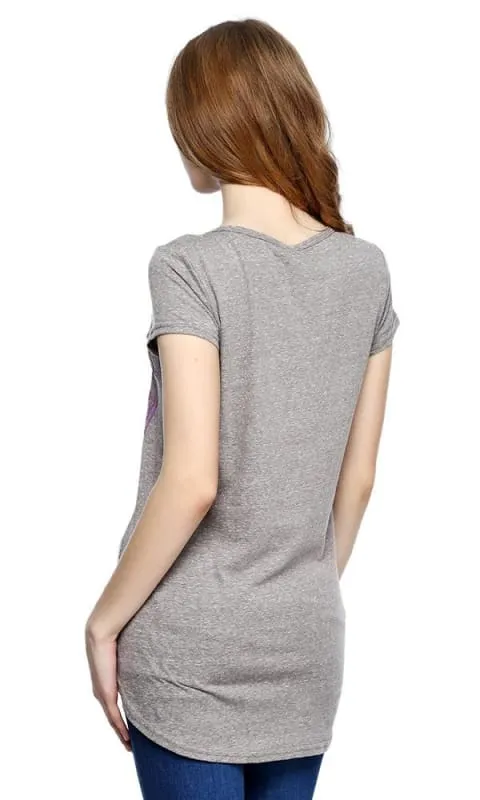 39436 V-Neck Printed T-Shirt - Heather Grey