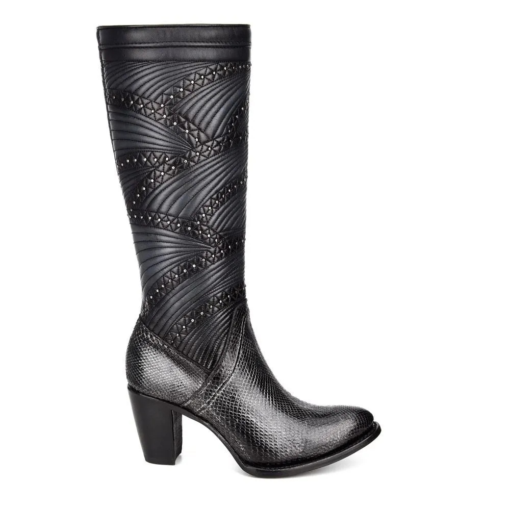 3F23PH - Cuadra black western cowgirl python skin knee high boots for women