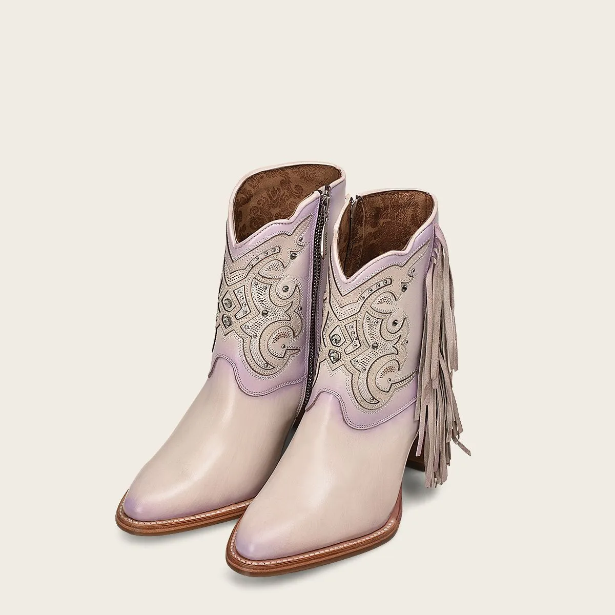 4Q07RS - Cuadra pink western cowgirl cowhide leather ankle boots for women