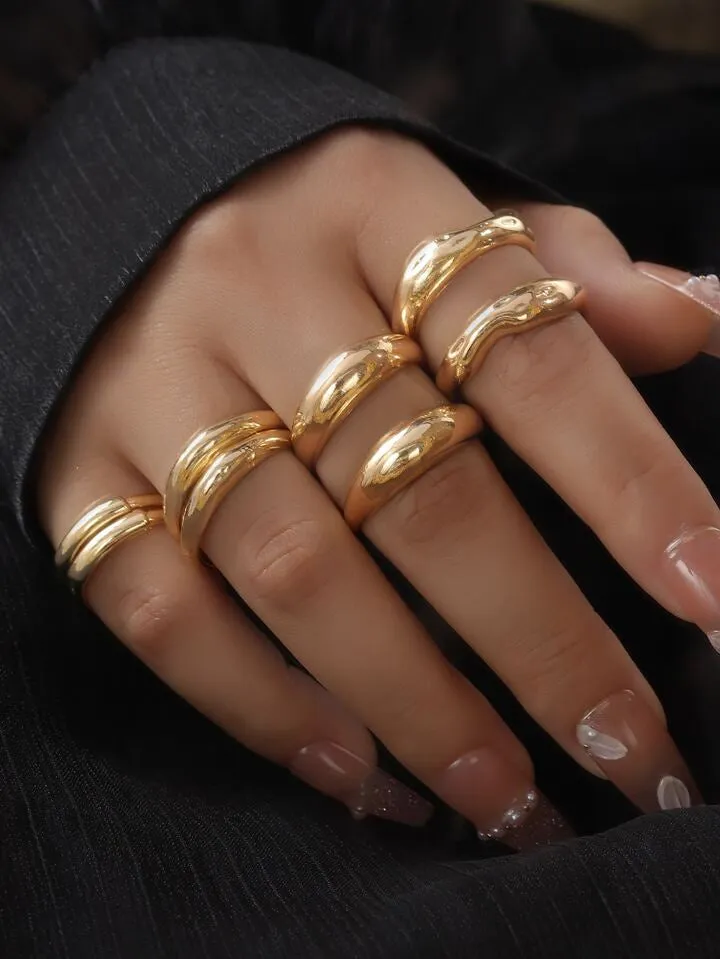 8pcs set fashionable & simple ring in gold