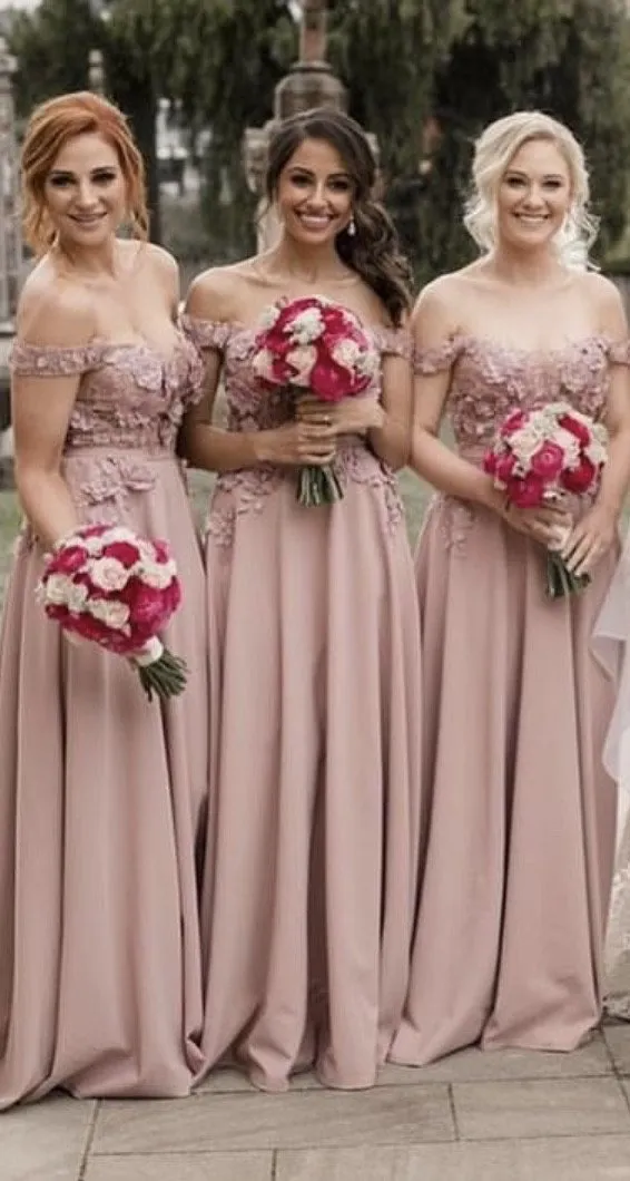 A-line Off Shoulder Lace Embroidery Bridesmaid Dresses Long