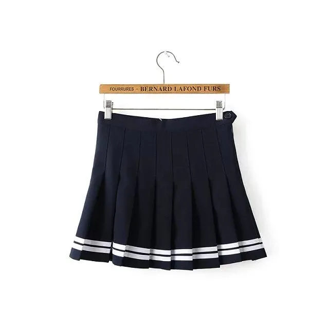 Aelegantmis Sweet Pleated Skirt Women Preppy Style Mini High Waist Skirt Girls Vintage Black White Cute School Uniforms Skirts