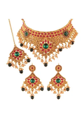 Alloy Choker Necklace Set with Maang Tikka