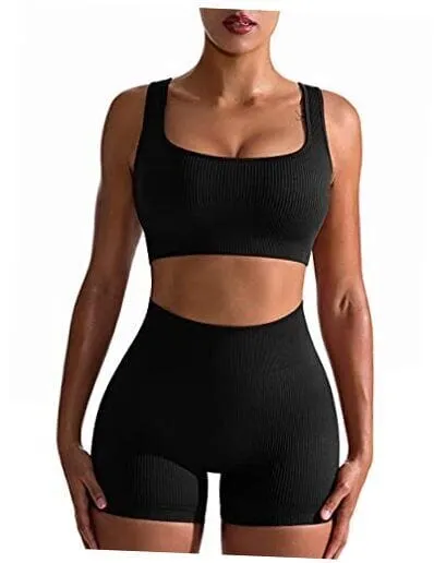 Alpha C Apparel Workout 2 Piece Seamless Ribbed High Waist