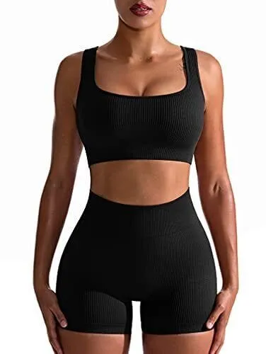 Alpha C Apparel Workout 2 Piece Seamless Ribbed High Waist