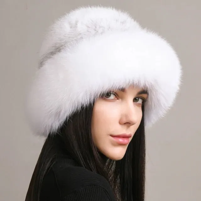 andmade Knitted Mink & Fox Fur Hat for Women