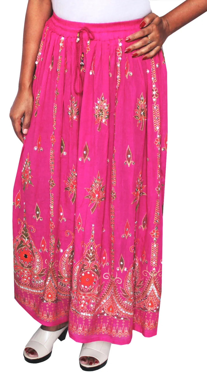 Ankle Length Womens Long Indian Skirts Sequins Rayon India (Pink)