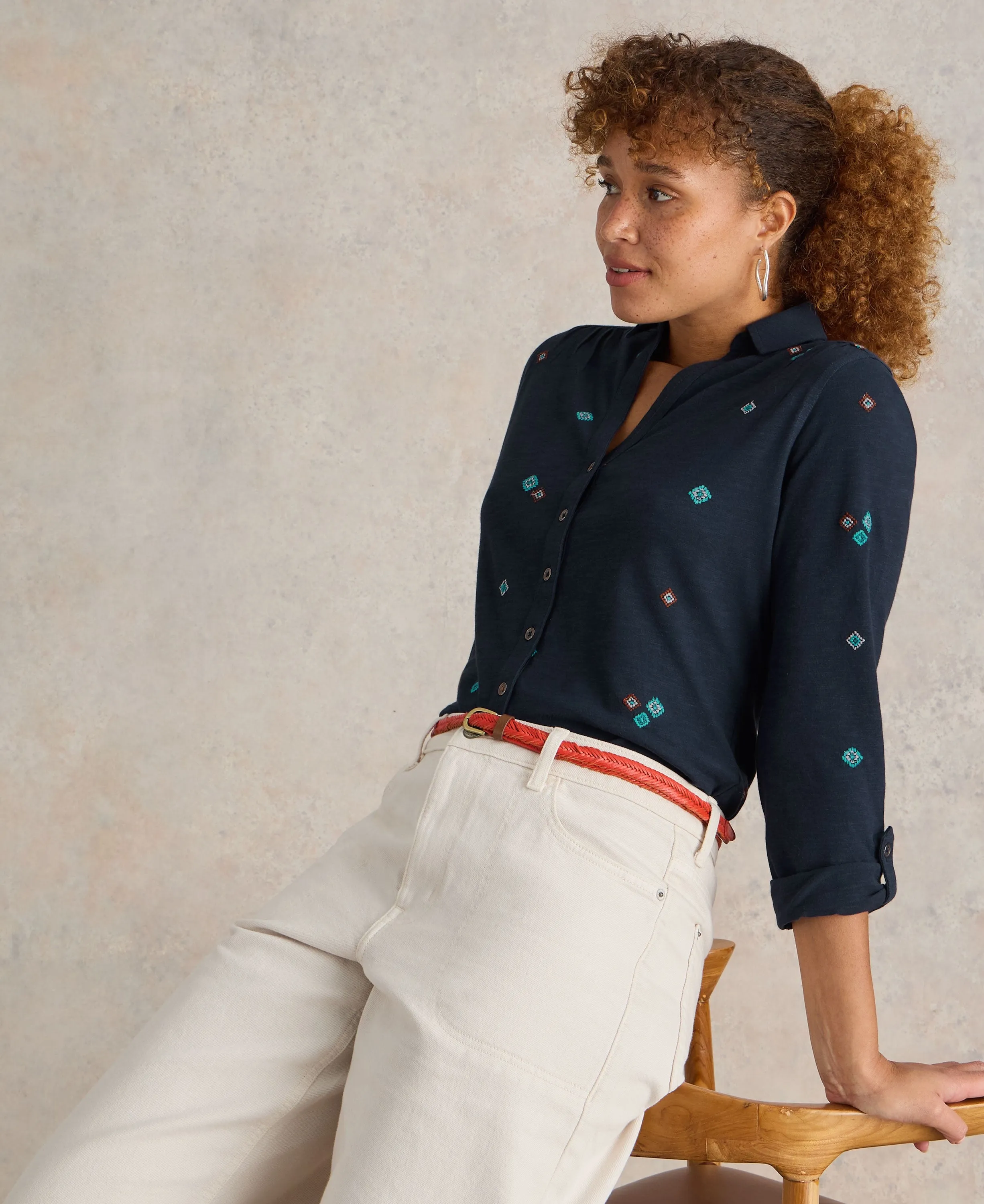 Annie Embroidered Shirt - Navy Multi