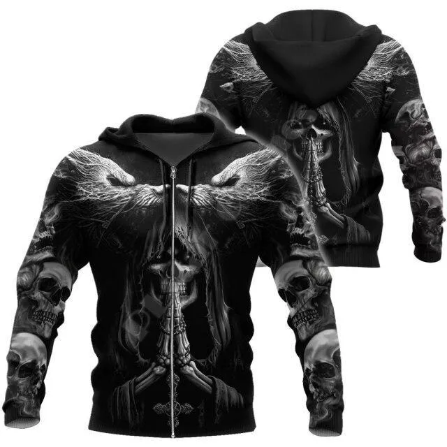 Autumn Fashion Viking Skull Tattoo 3D All Over Printed Unisex Hooded Sweatshirt