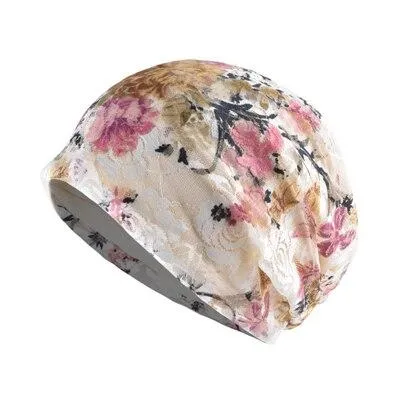 Autumn Winter Floral Printed Thin Beanie Caps for Women