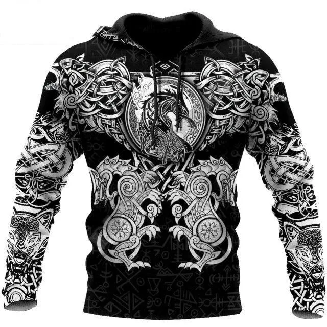 Beautiful Viking Wolf 3D All Over Printed Fashion Hoodies for Men and Women