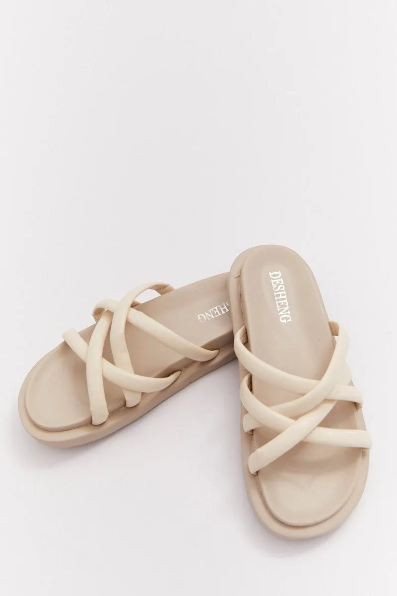 Beige Cross Strap Flat Sandals