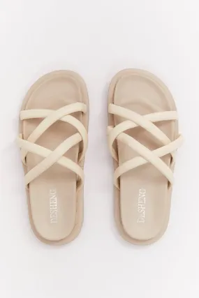 Beige Cross Strap Flat Sandals