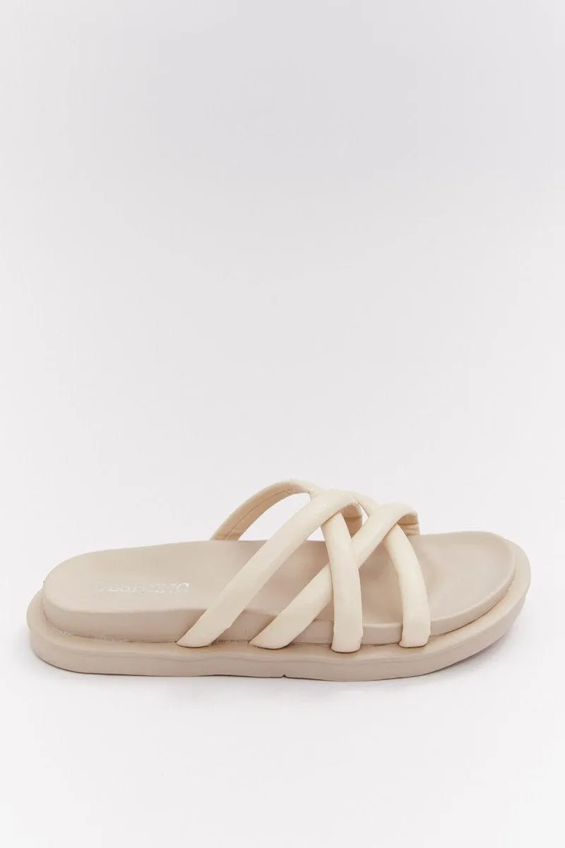 Beige Cross Strap Flat Sandals