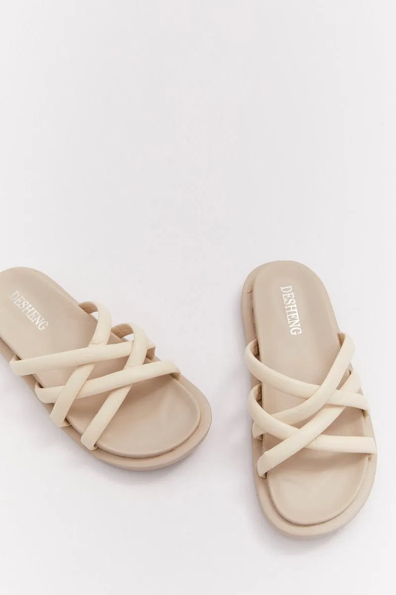 Beige Cross Strap Flat Sandals