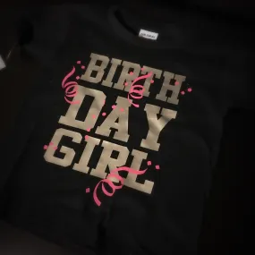 Birthday Girl T-Shirt (Black with Silver and Hot Pink Graphics)