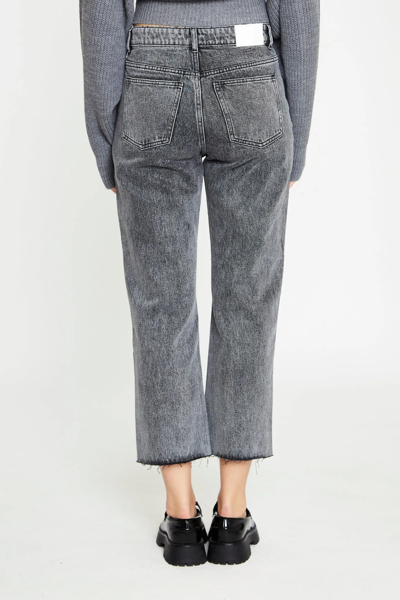 Black Acid-Wash Straight Leg Jeans