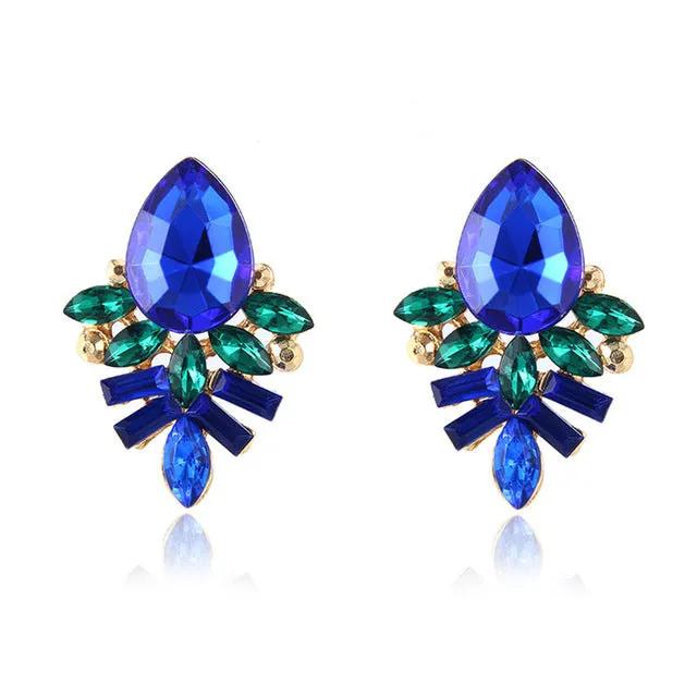 Black Blue Rhinestone Dangle Earring Luxury Wedding