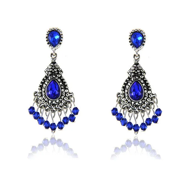 Black Blue Rhinestone Dangle Earring Luxury Wedding