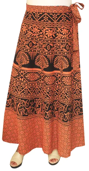 Block Print Long Skirt Wrap Around Cotton Indian Clothes (Brown)