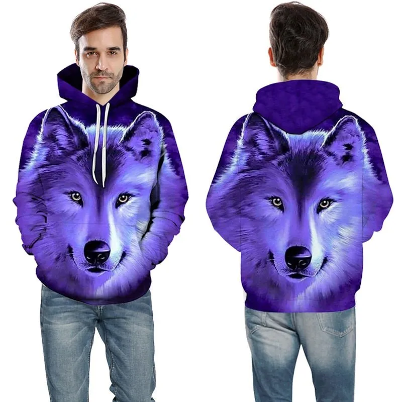 Blue rose Wolf Hoodies Men 3D Sweatshirts Harajuku Hoody Quality Pullover Streatwear Tracksuits hip hop tops