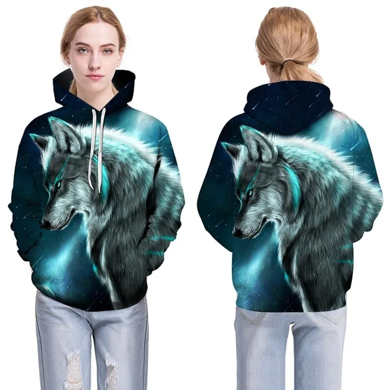 Blue rose Wolf Hoodies Men 3D Sweatshirts Harajuku Hoody Quality Pullover Streatwear Tracksuits hip hop tops