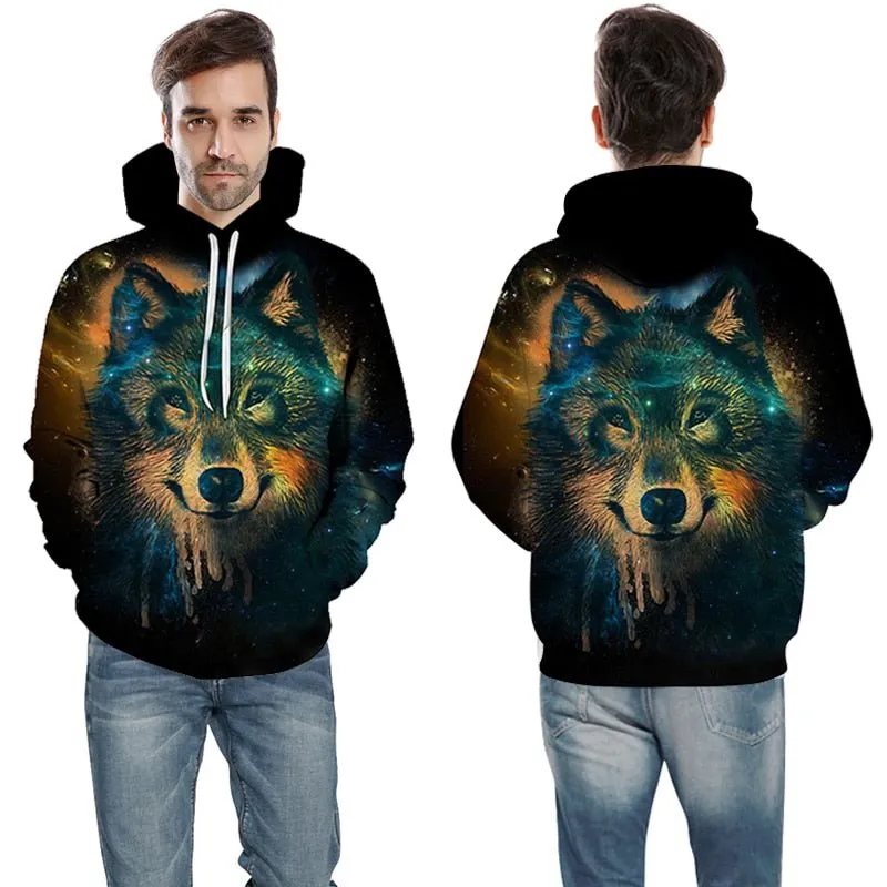 Blue rose Wolf Hoodies Men 3D Sweatshirts Harajuku Hoody Quality Pullover Streatwear Tracksuits hip hop tops