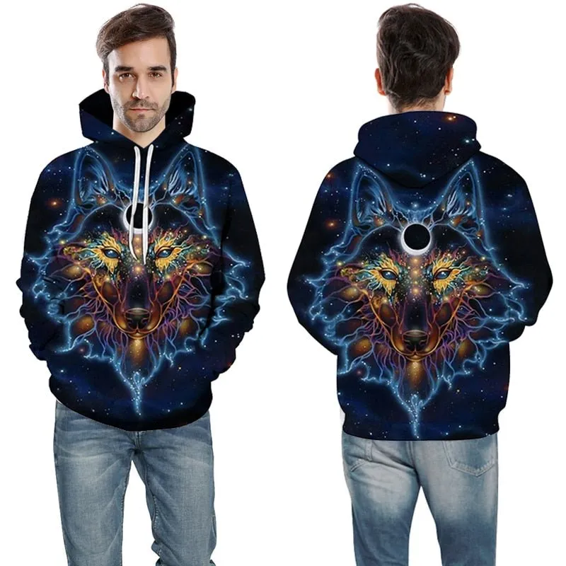 Blue rose Wolf Hoodies Men 3D Sweatshirts Harajuku Hoody Quality Pullover Streatwear Tracksuits hip hop tops