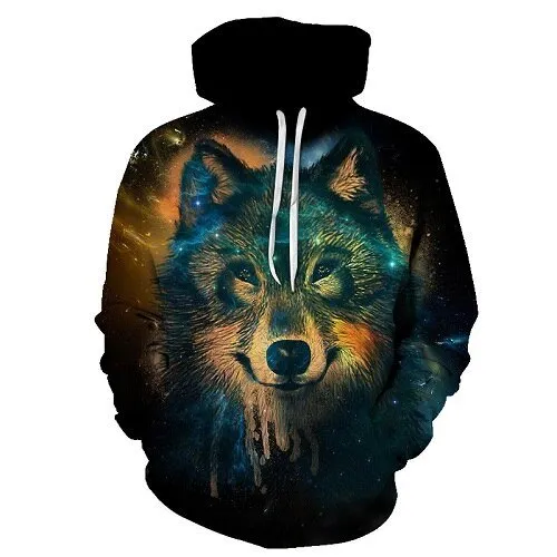 Blue rose Wolf Hoodies Men 3D Sweatshirts Harajuku Hoody Quality Pullover Streatwear Tracksuits hip hop tops