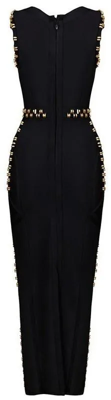 'Bradshaw' Gold Beaded Long Dress - Black