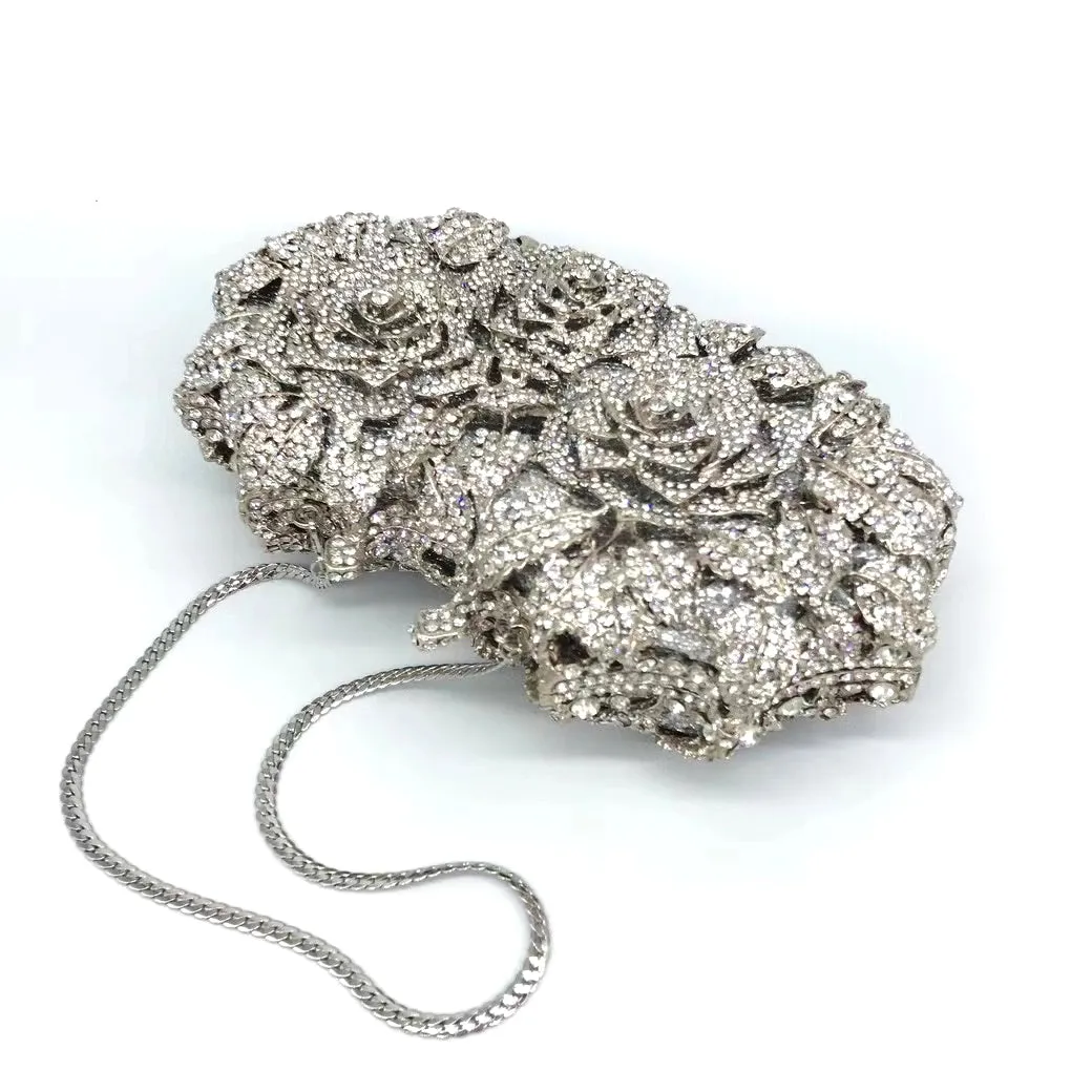 Bridal Inlaid Rhinestone Rose Clutch, Evening Bag, Prom Clutch-i7bags