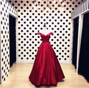 Burgundy Ball Gowns Prom Dress Floor Length Satin Evening Gowns