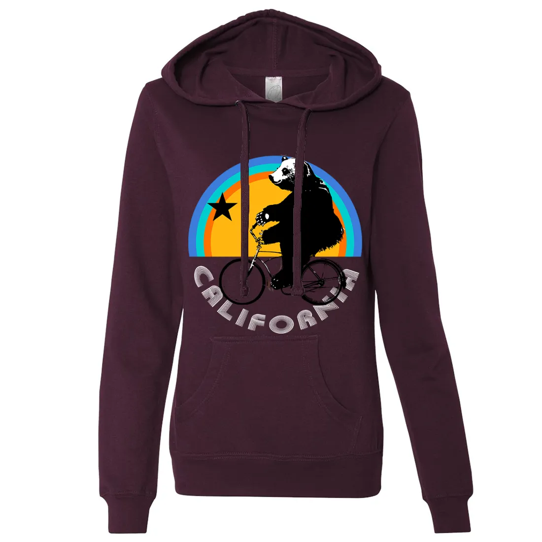 California Bear On Bike Ladies Lightweight Fitted Hoodie