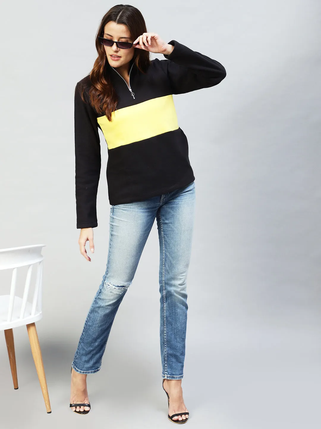 Colorblock High Neck Sweatshirt